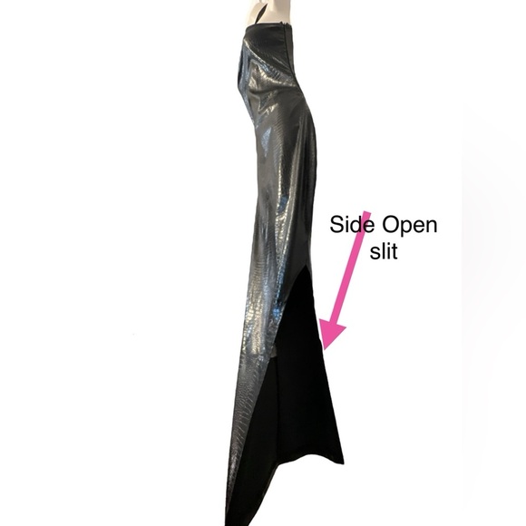 Simmi Maxi Bodycon Dress  Halter Neck, Leather Croc,  Solid Black, Size 2 - Picture 13 of 14